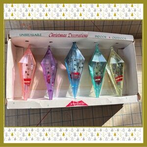 MCM Vintage Jewel Brite Ornaments Reflective Geometric Diorama Trees Pastels x5